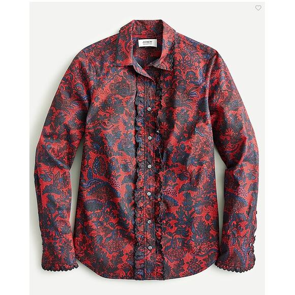 J.CREW NWT Scallop-ruffle perfect slim shirt in Ratti® poinsettia paisley // 2 - Picture 1 of 11